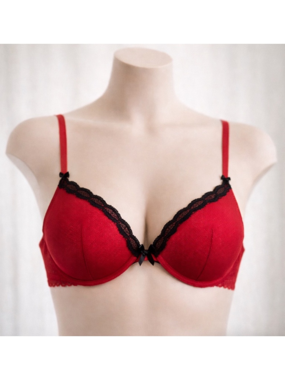 Cosabella Coquette Push Up Bra Red Mesh Black Lace Women’s Size 34C